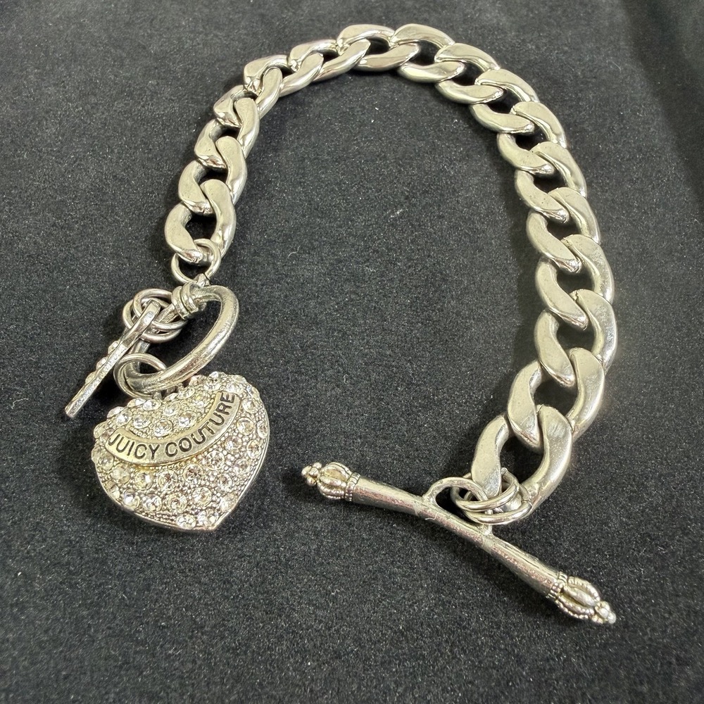 Vintage Juicy Couture Chain Link Bracelet Womens Silver Tone Heart